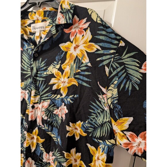 No Boundaries Men’s XL Hawaiian Floral Shirt Black Tropical Button Up Rayon - Picture 5 of 12